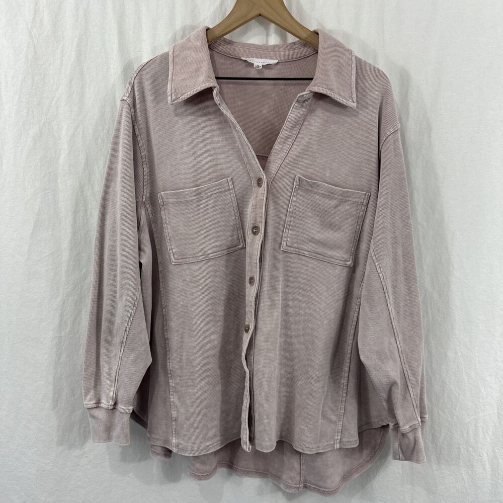 Jane & Delancey Pink Waffleknit Oversized Button Thermal Top Womens Sz 2X